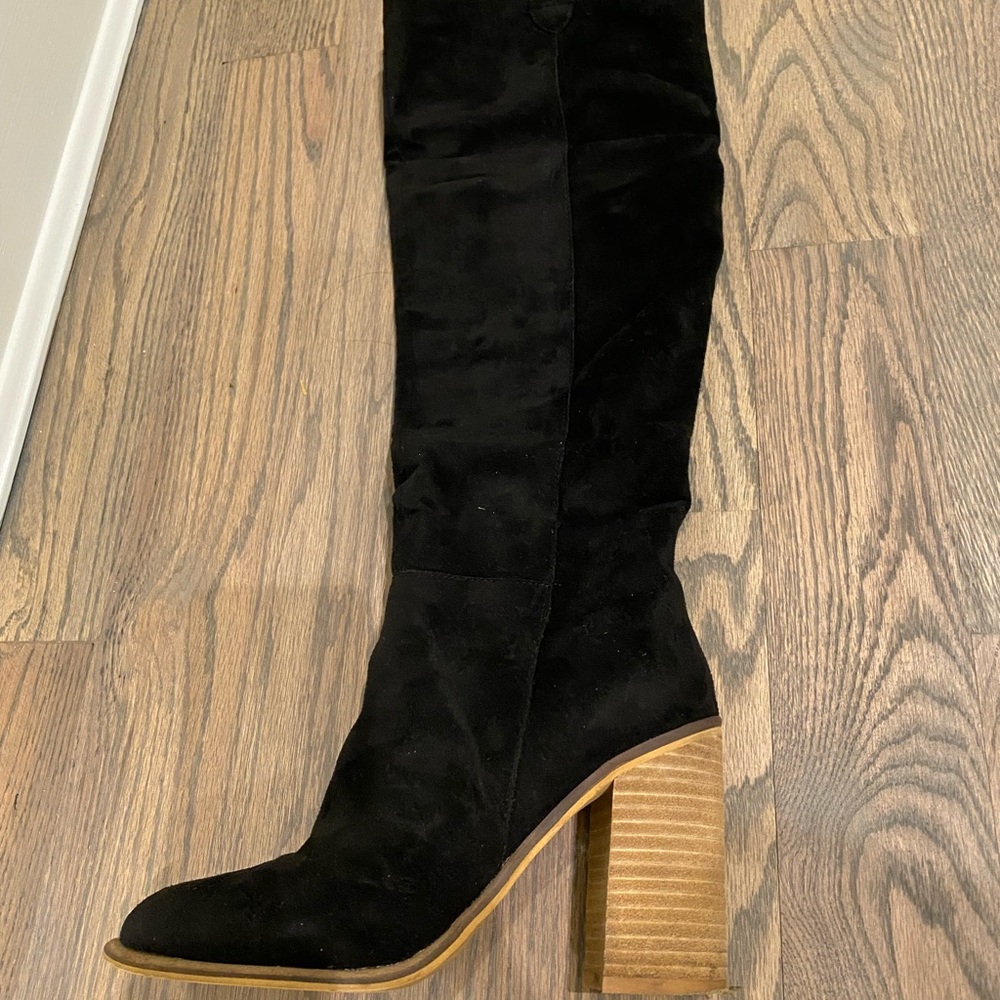 Black Suede Knee High Boots